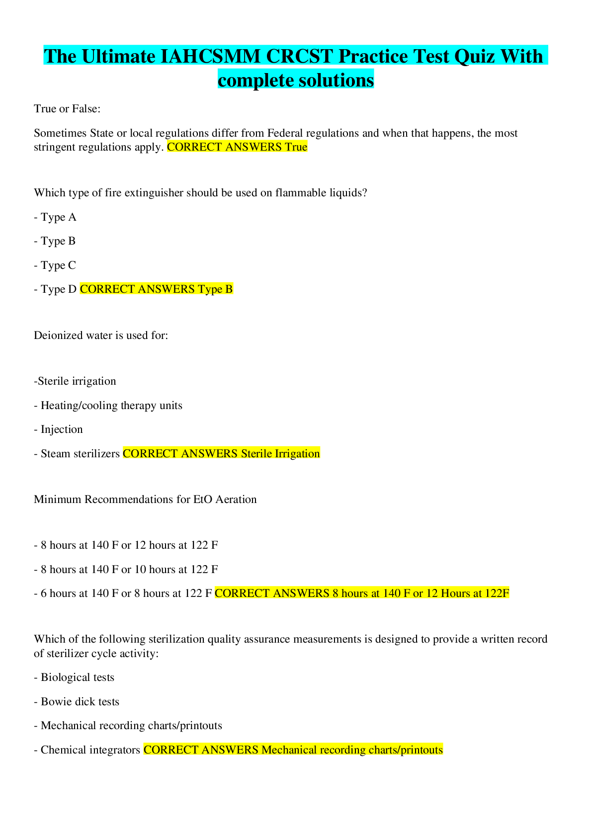Preview image of The Ultimate IAHCSMM CRCST Practice Test Quiz With complete solutions document